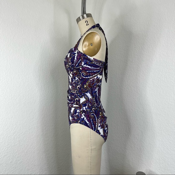 LANDS' END Convertible Wild Grape Paisley Halter Slender Swimsuit - Picture 4 of 9